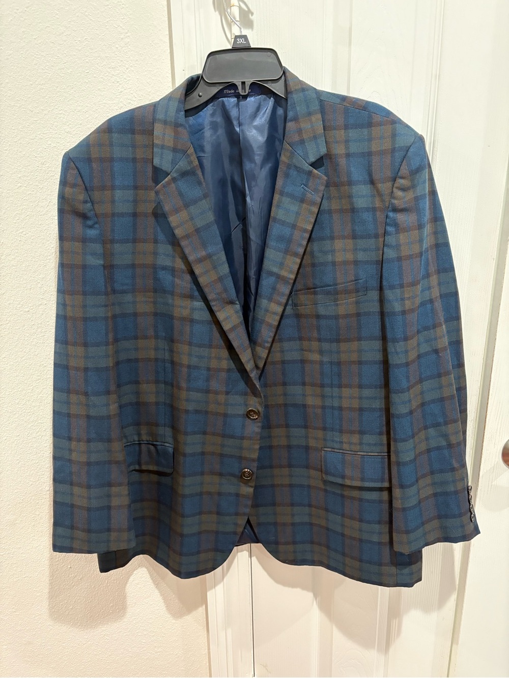 Alan Flusser Men's Blue & Brown Plaid Blazer 48R